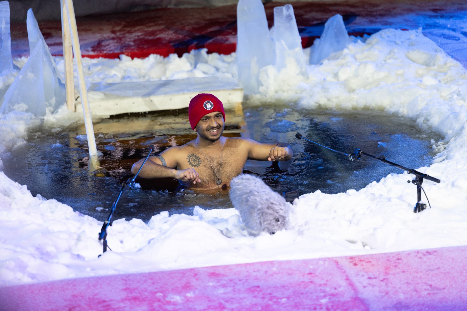 Pitching in frozen lake